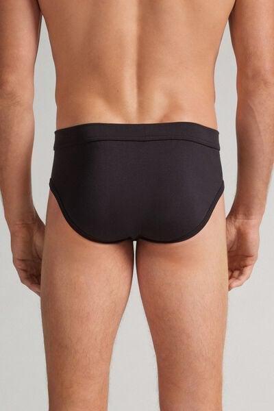 Black Solid Silk Briefs, Black, large image number 3