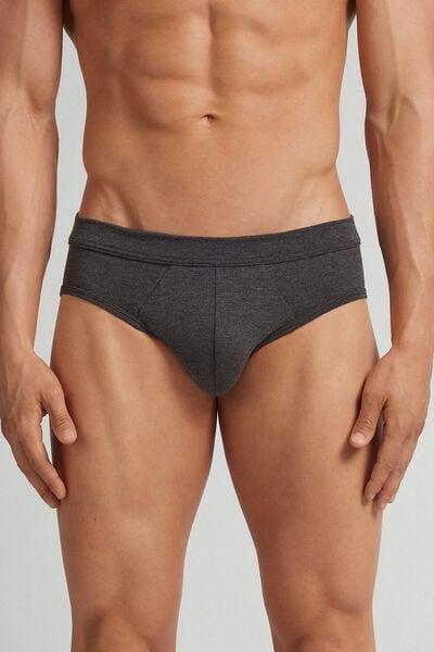Grey Solid Silk Briefs, Dark Grey Blend, large image number 0