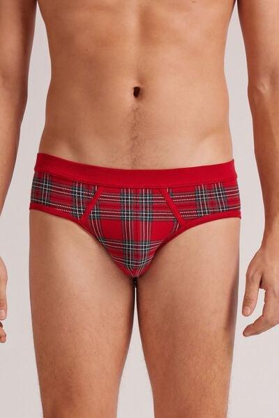 Red Christmas Tartan Superior Cotton Briefs, , large image number 0