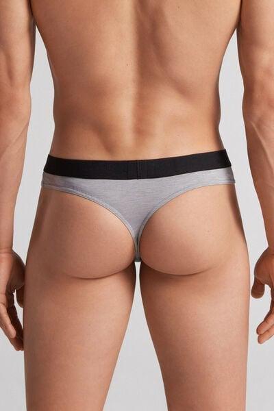 Grey Logo Detail Microfibre Thong, B601_9958, large image number 3