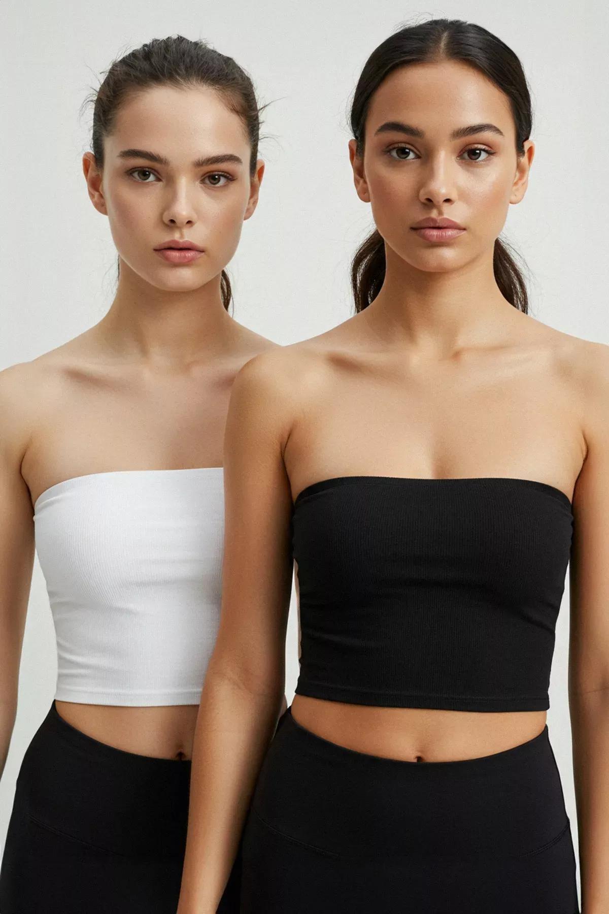 Black Plain Sports Bra, Set Of 2, , medium