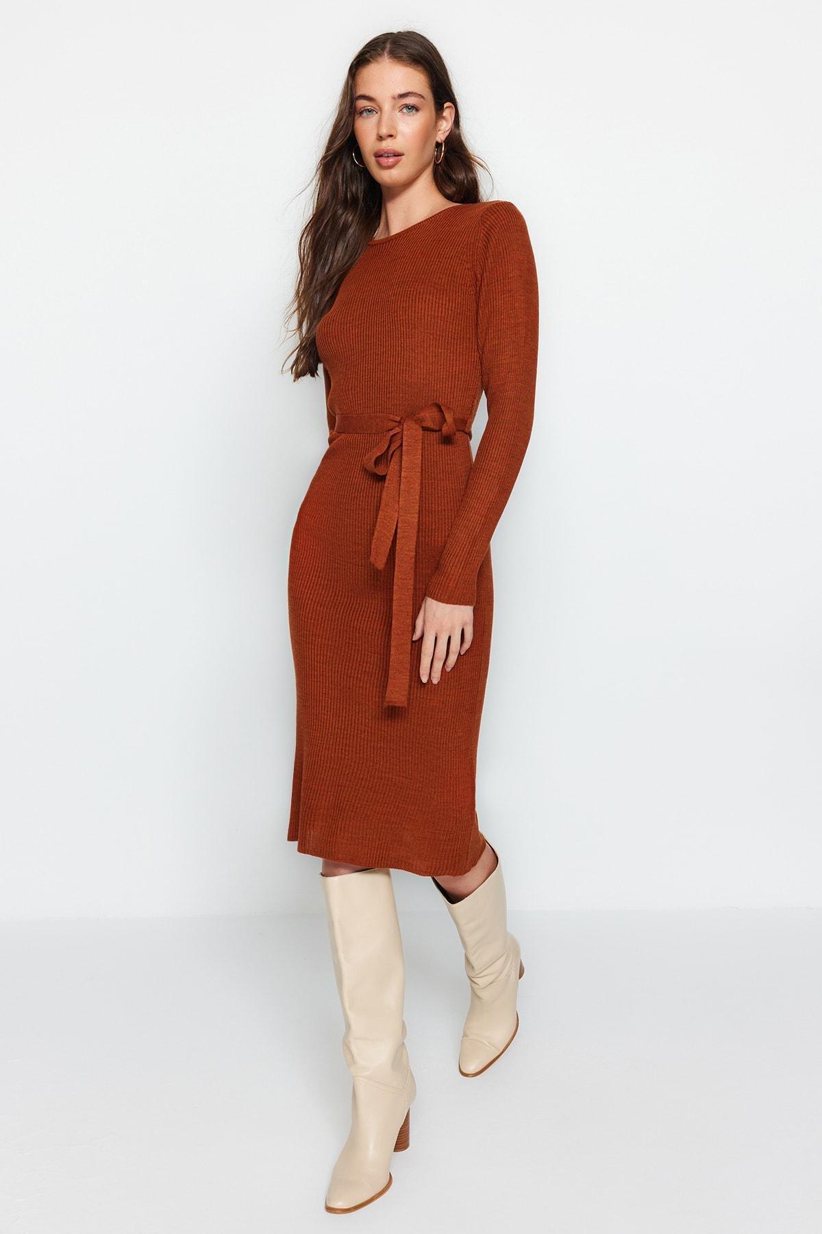 Brown A-Line Detailed Dress, Brown, large image number 1