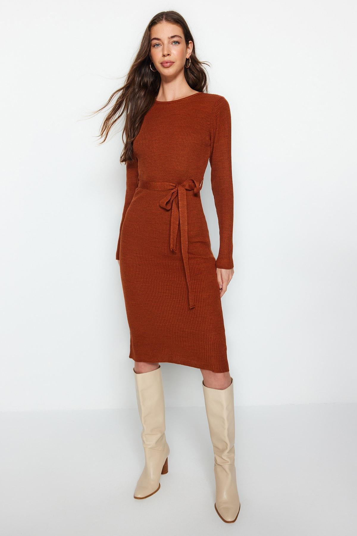 Brown A-Line Detailed Dress, Brown, large image number 3