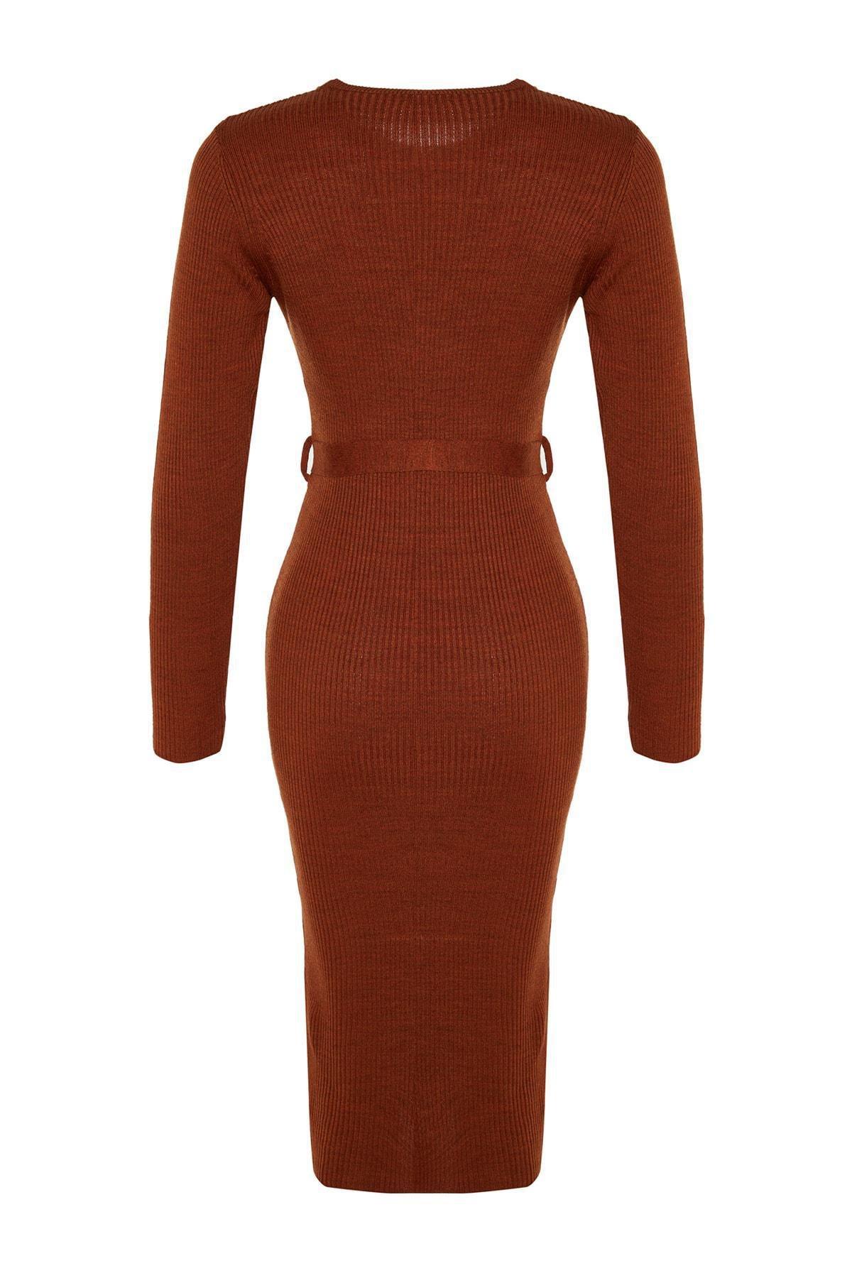 Brown A-Line Detailed Dress, Brown, large image number 5