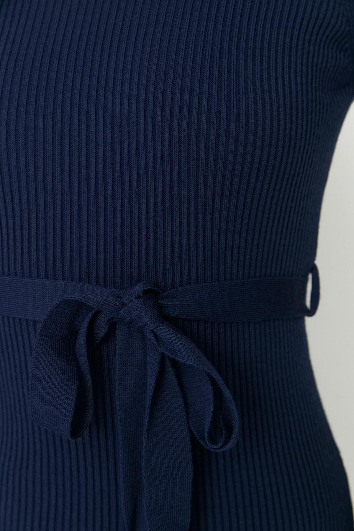 Navy Bodycon Crew Neck Dress, Dark blue, large image number 3