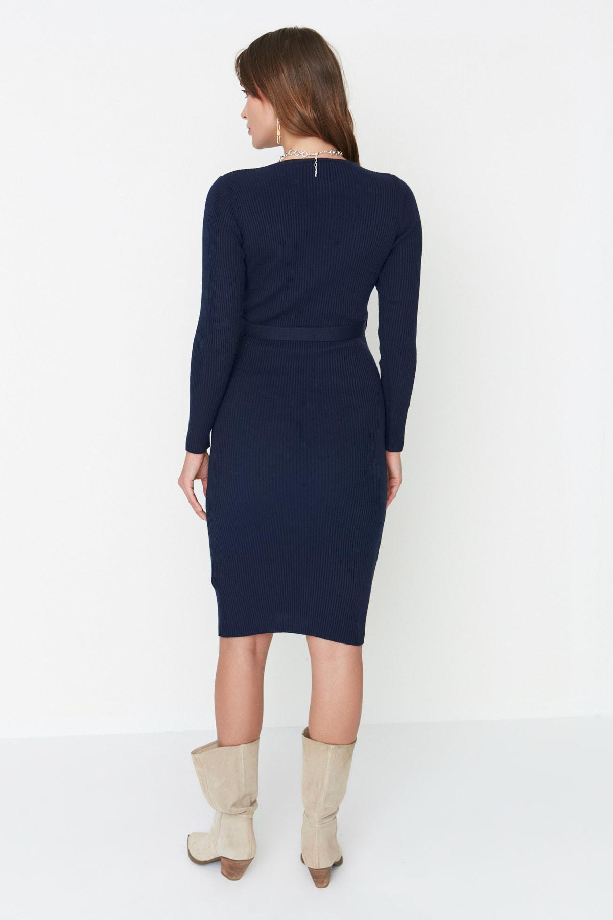 Navy Bodycon Crew Neck Dress, Dark blue, large image number 4
