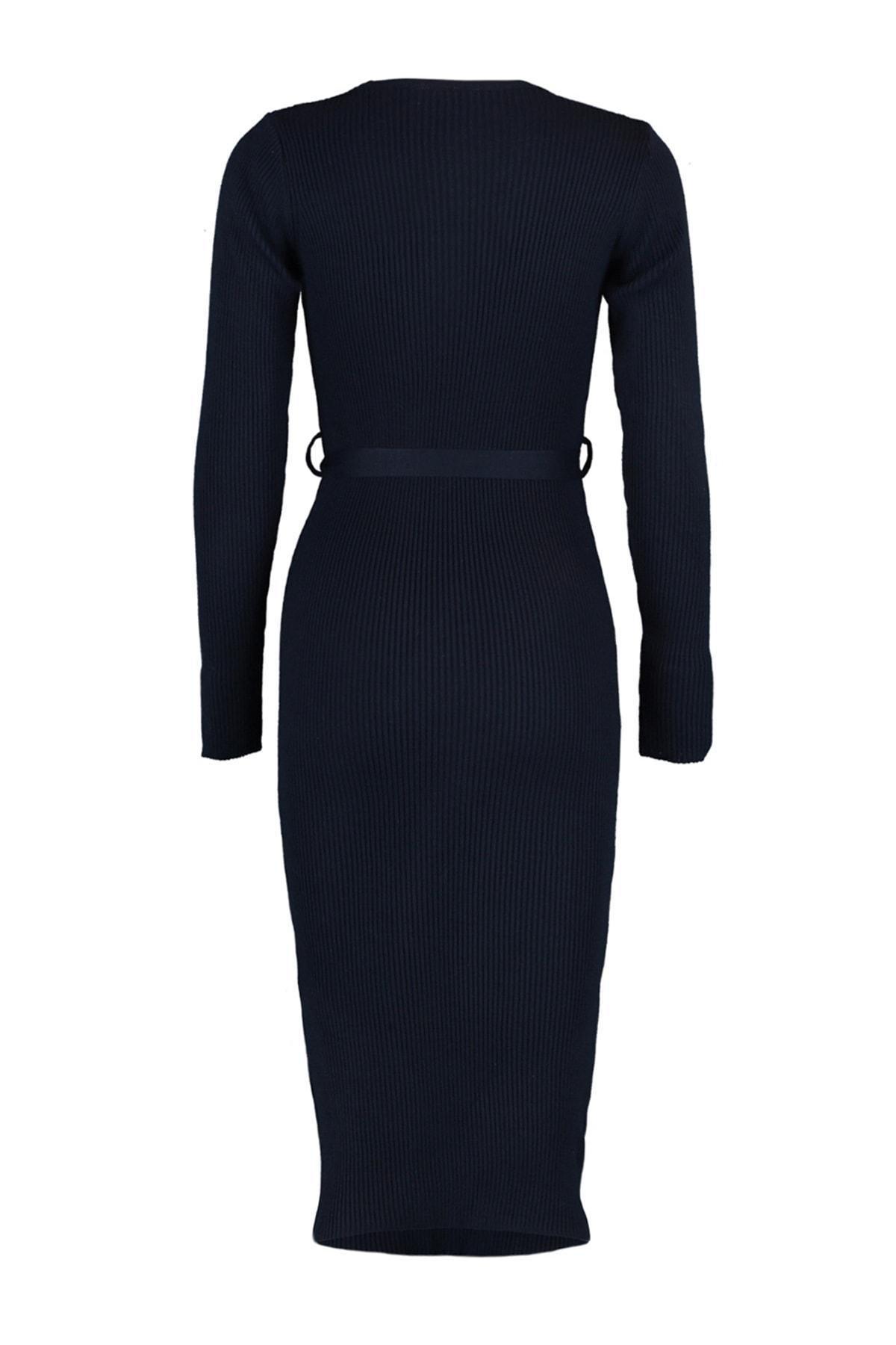 Navy Bodycon Crew Neck Dress, Dark blue, large image number 5