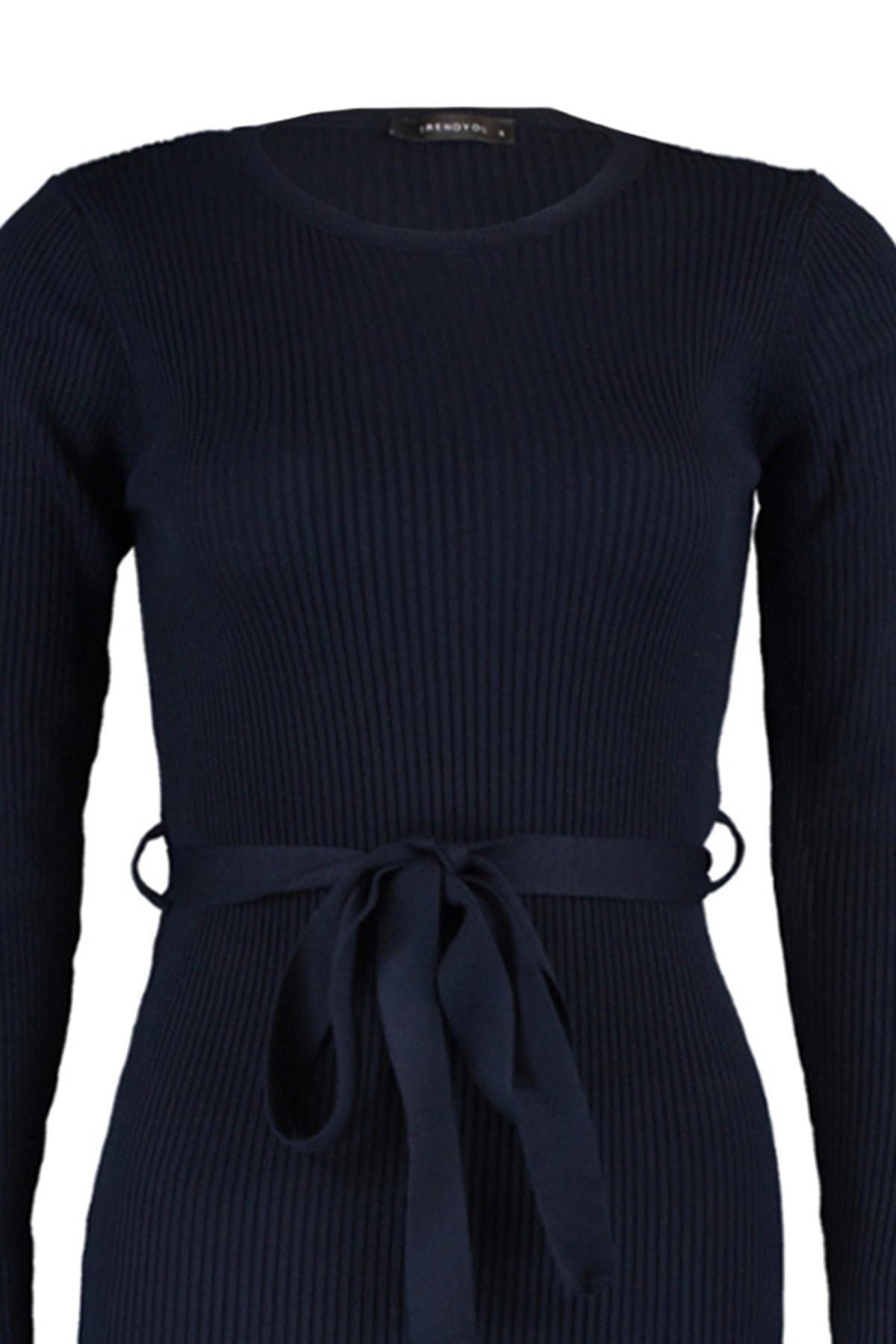 Navy Bodycon Crew Neck Dress, Dark blue, large image number 7