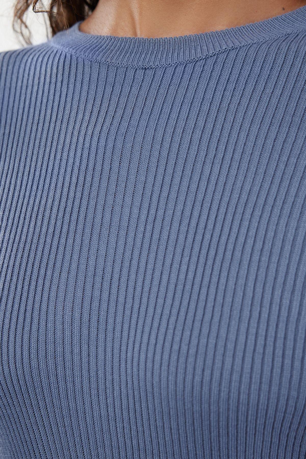 Blue Ribbed Sweater Midi Dress, Blue, large image number 3