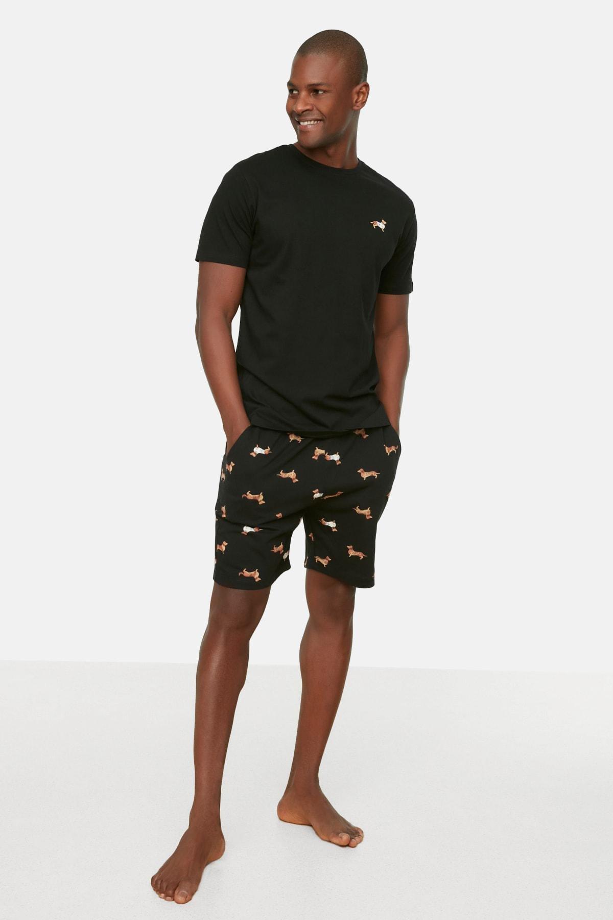 Black Printed Mid Waist Pyjama Set, , large image number 0