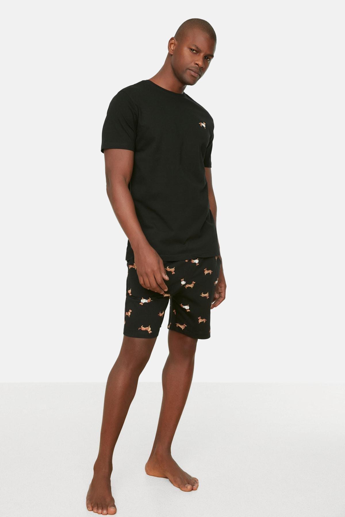 Black Printed Mid Waist Pyjama Set, , large image number 1