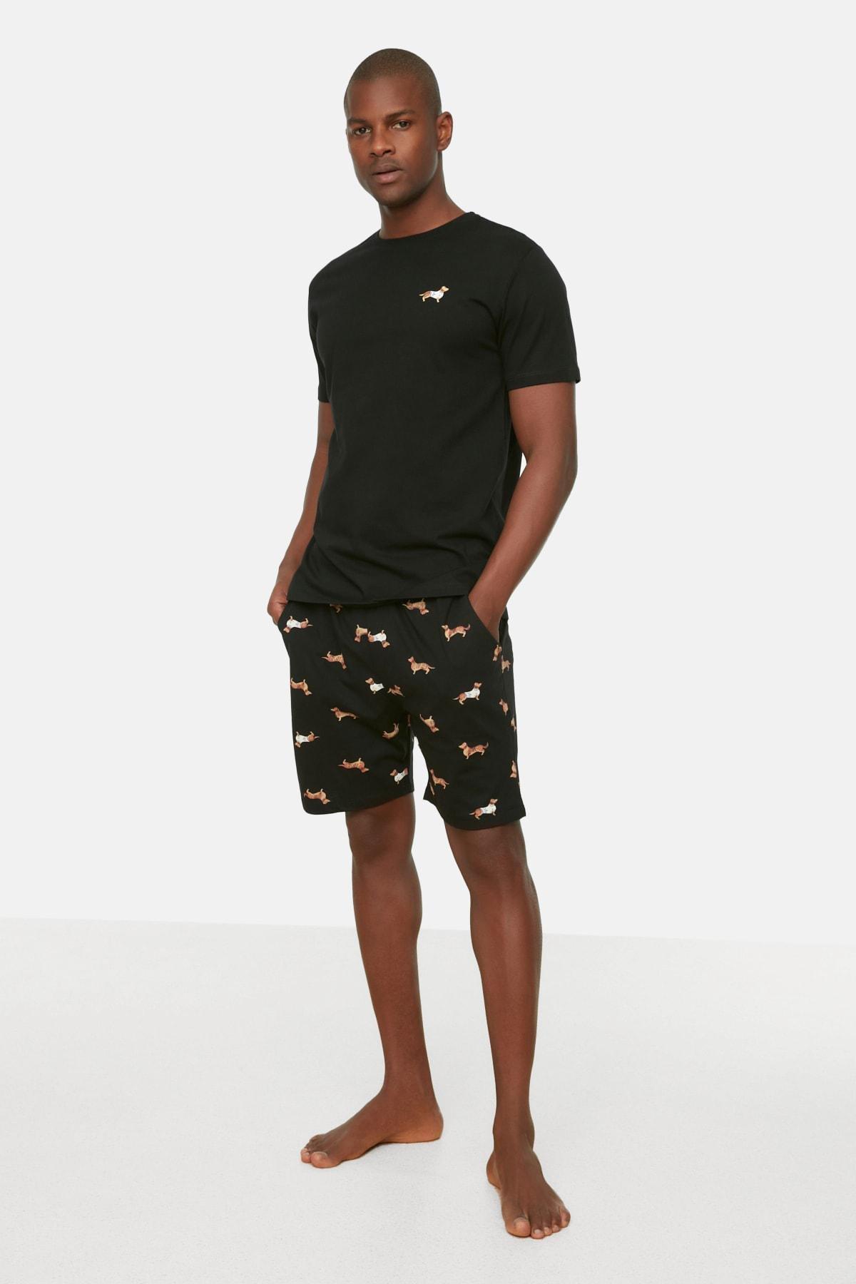 Black Printed Mid Waist Pyjama Set, , large image number 4
