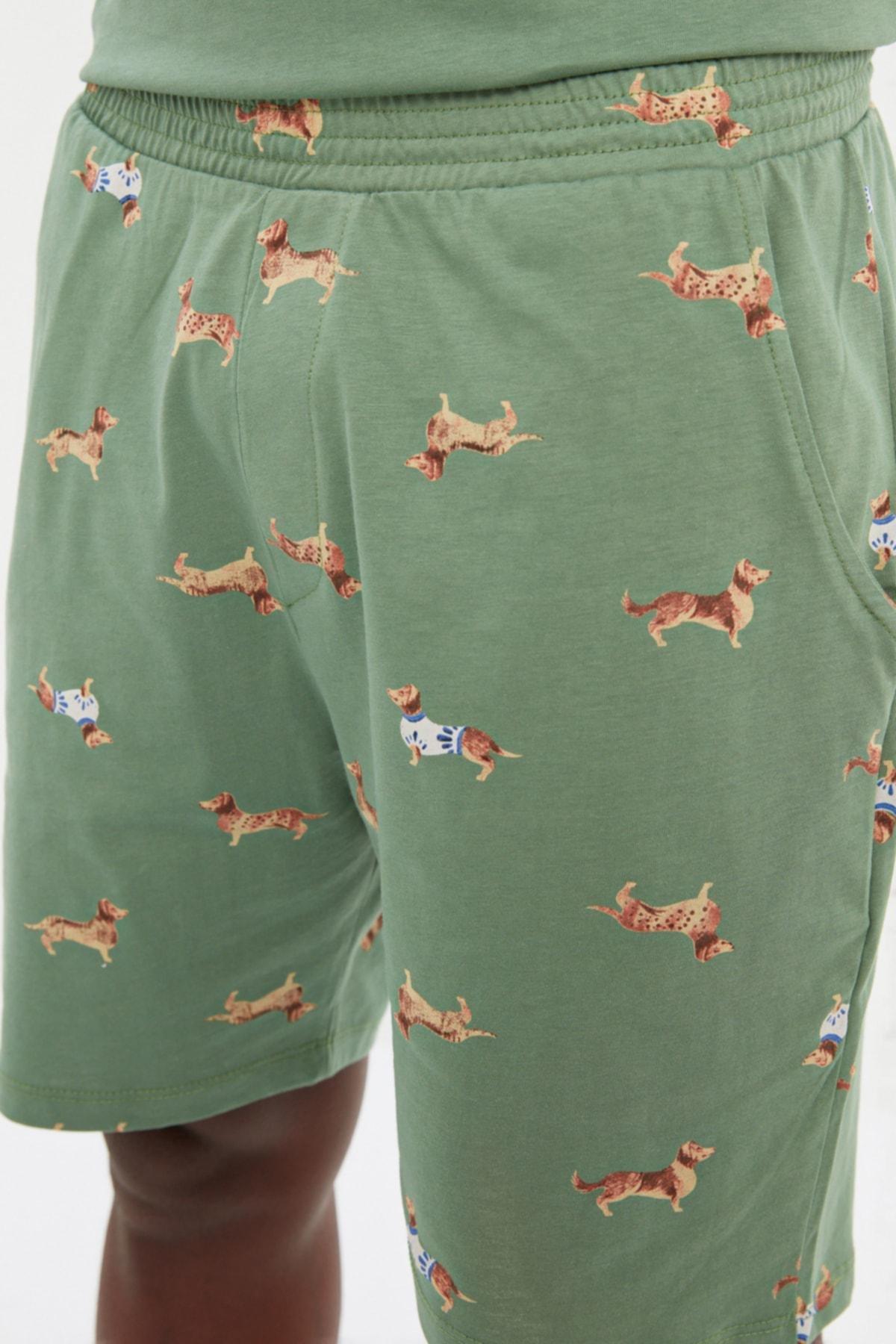 Green Printed Crew Neck Pajama Set, , large image number 4