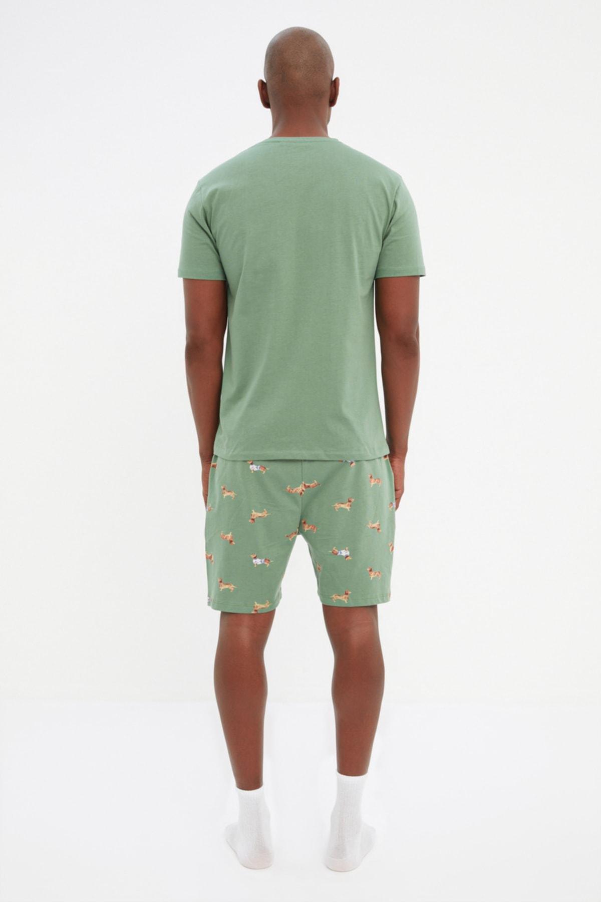 Green Printed Crew Neck Pajama Set, , large image number 5