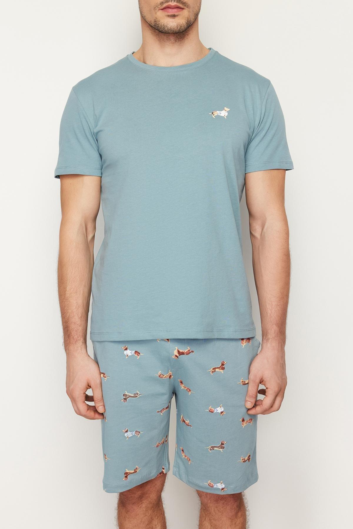 Blue Printed Knitted Pyjama Set, , large image number 3