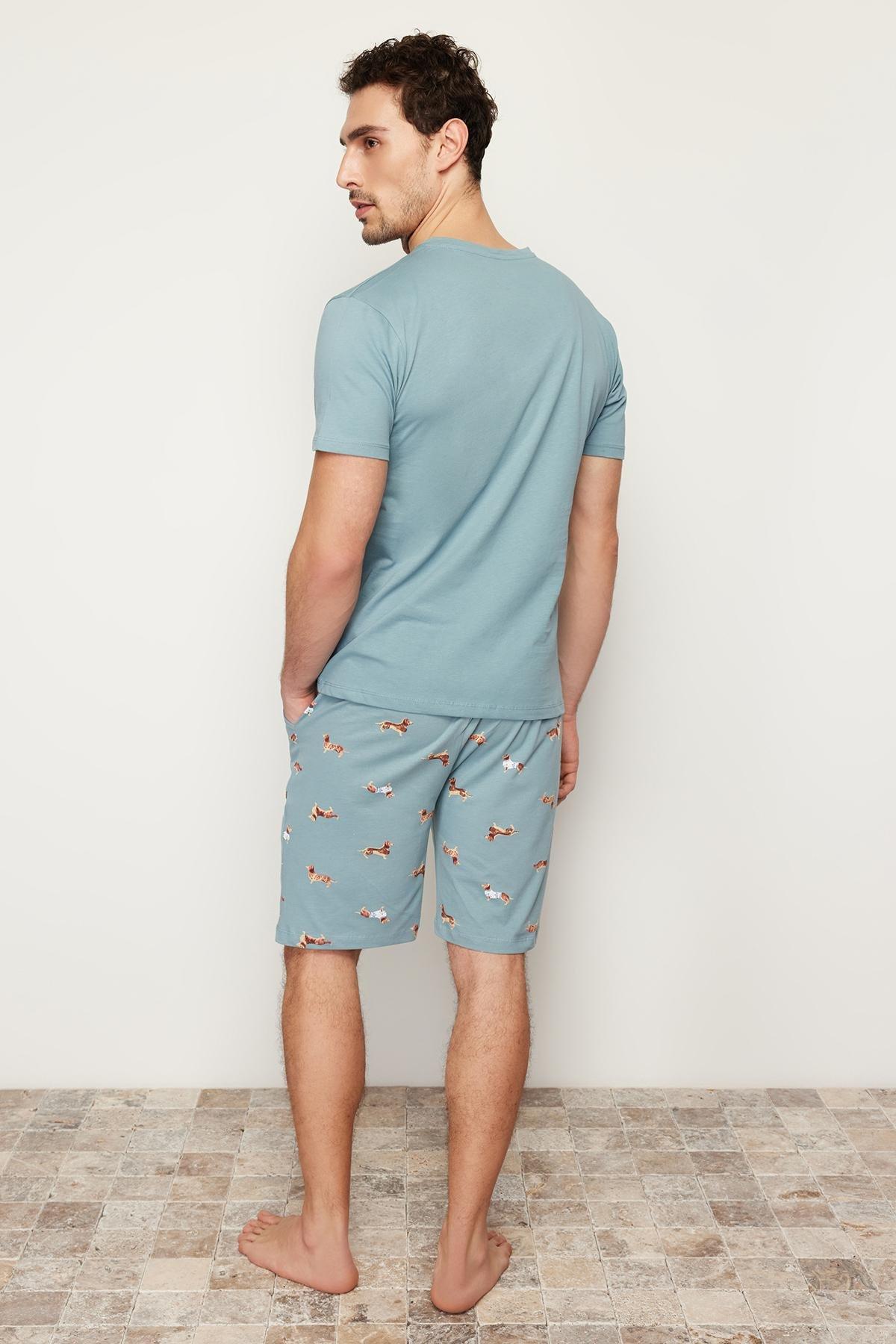 Blue Printed Knitted Pyjama Set, , large image number 4