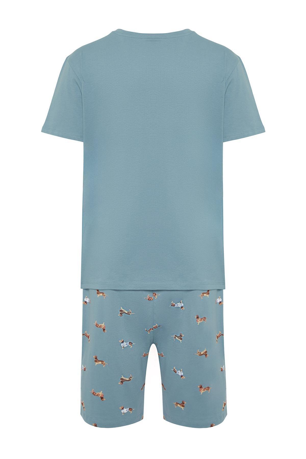 Blue Printed Knitted Pyjama Set, , large image number 6