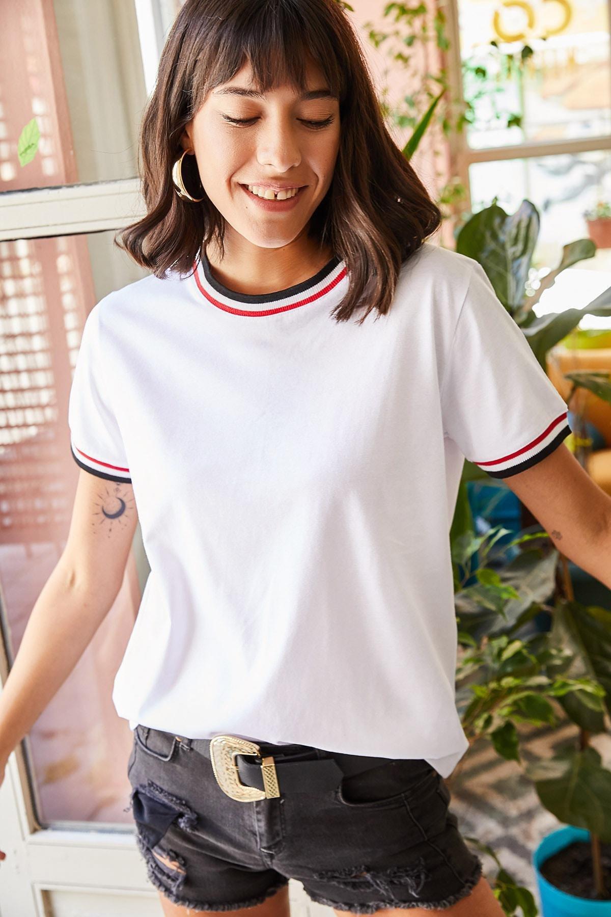 White Collared Detailed T-Shirt, , large image number 2