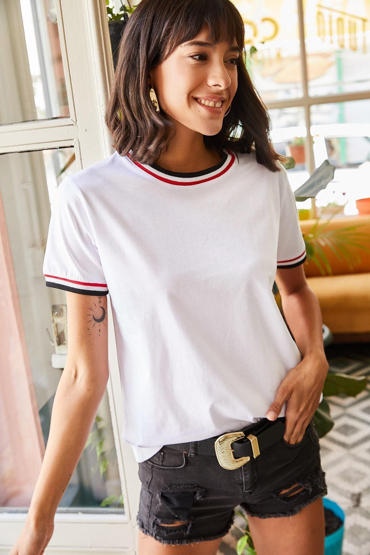White Collared Detailed T-Shirt, , large image number 3