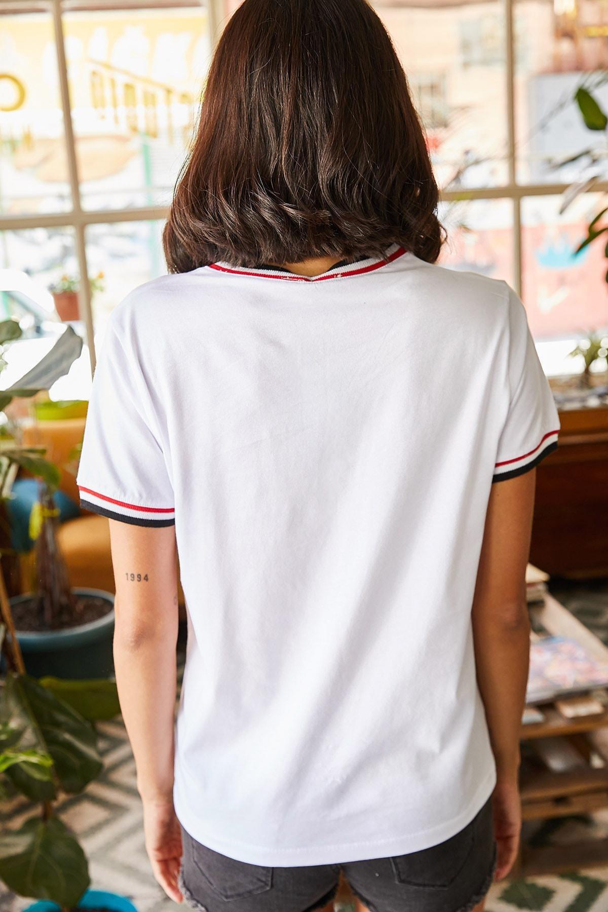 White Collared Detailed T-Shirt, , large image number 6
