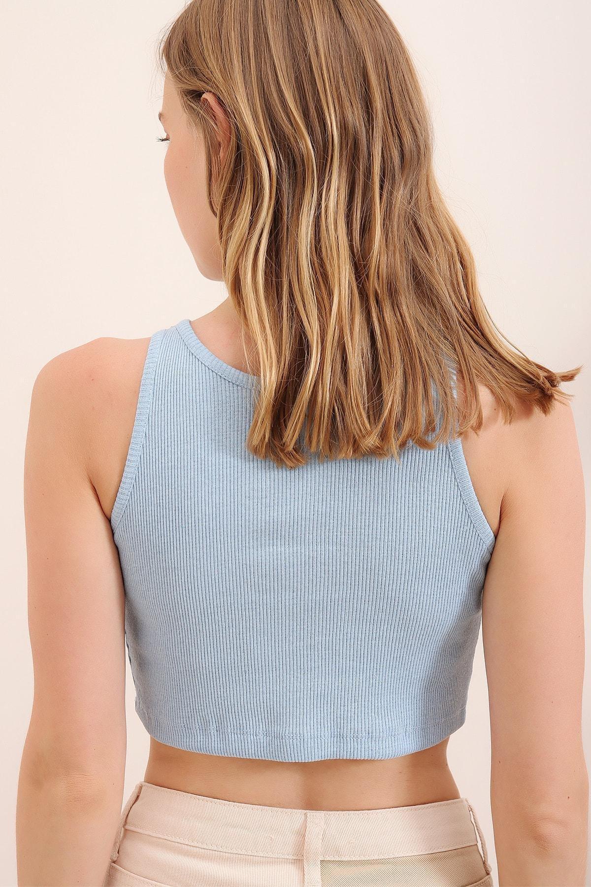 Blue Halterneck Bodycon Blouse, , large image number 3