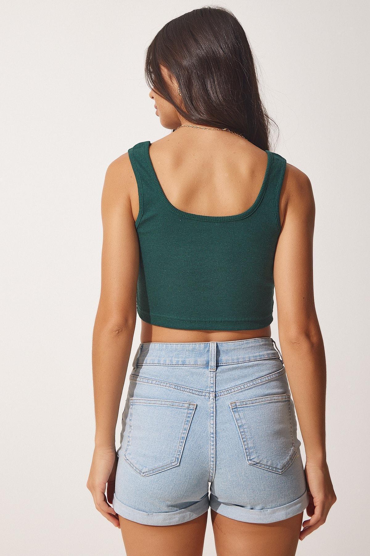 Green Halter Ribbed Crop Knitted Blouse, Emerald, large image number 2