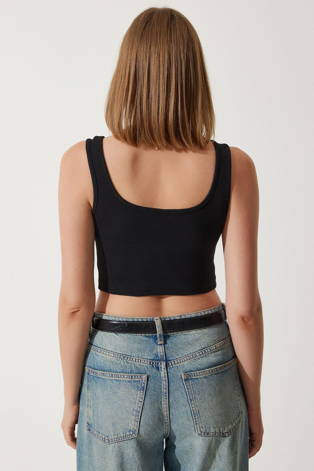 Black Scoop Neck Fitted Blouse, BLACK, large image number 4