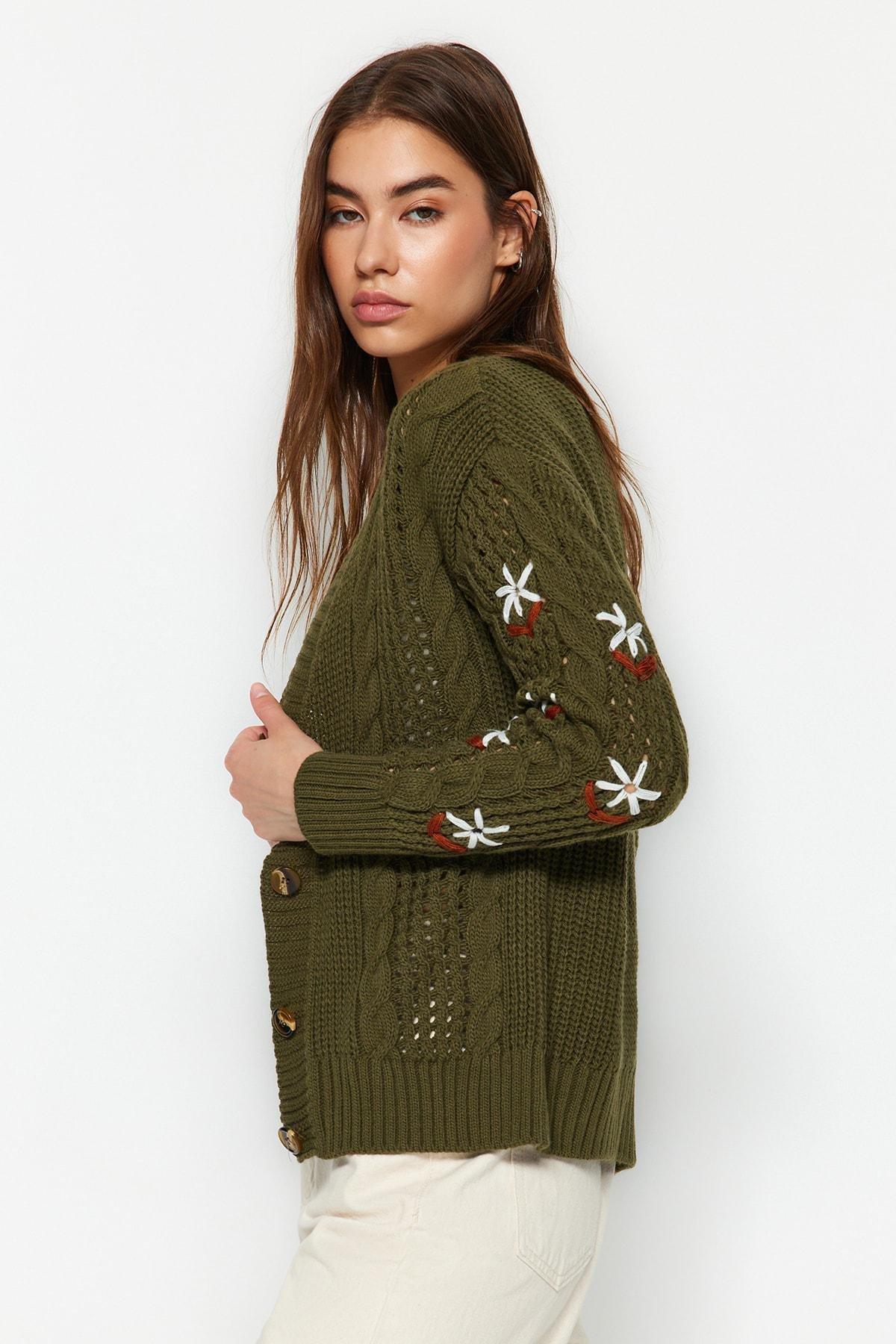 Green V-Neck Cardigan, , large image number 2