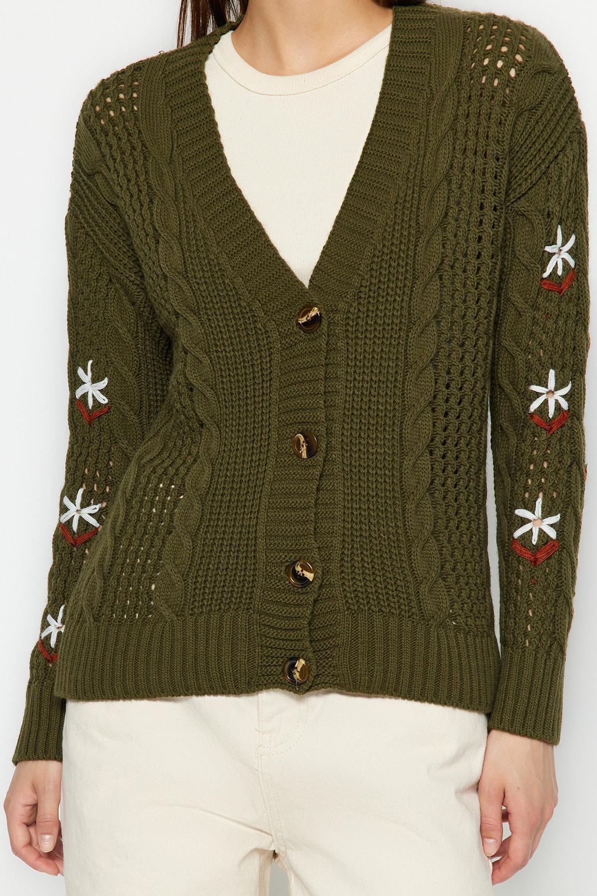 Green V-Neck Cardigan, , large image number 4