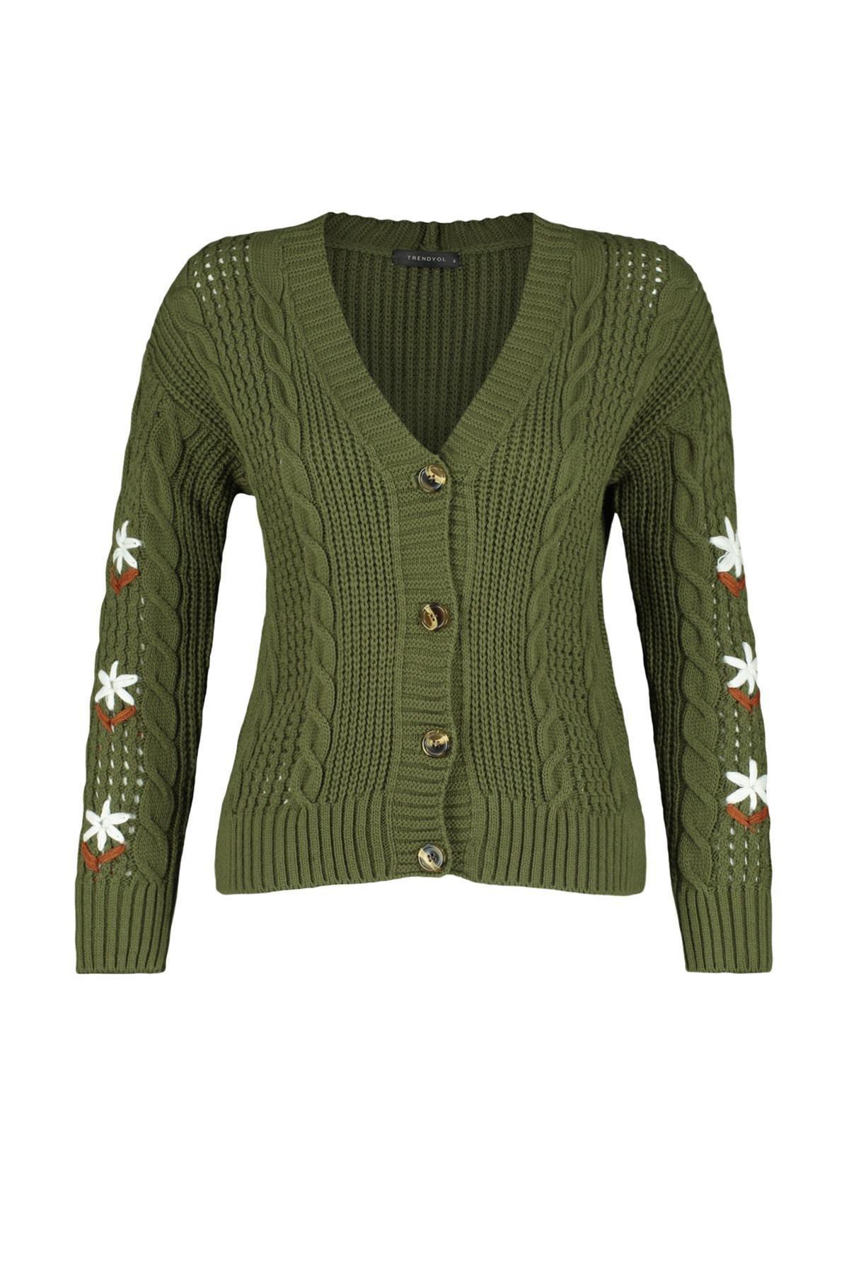 Green V-Neck Cardigan, , large image number 6