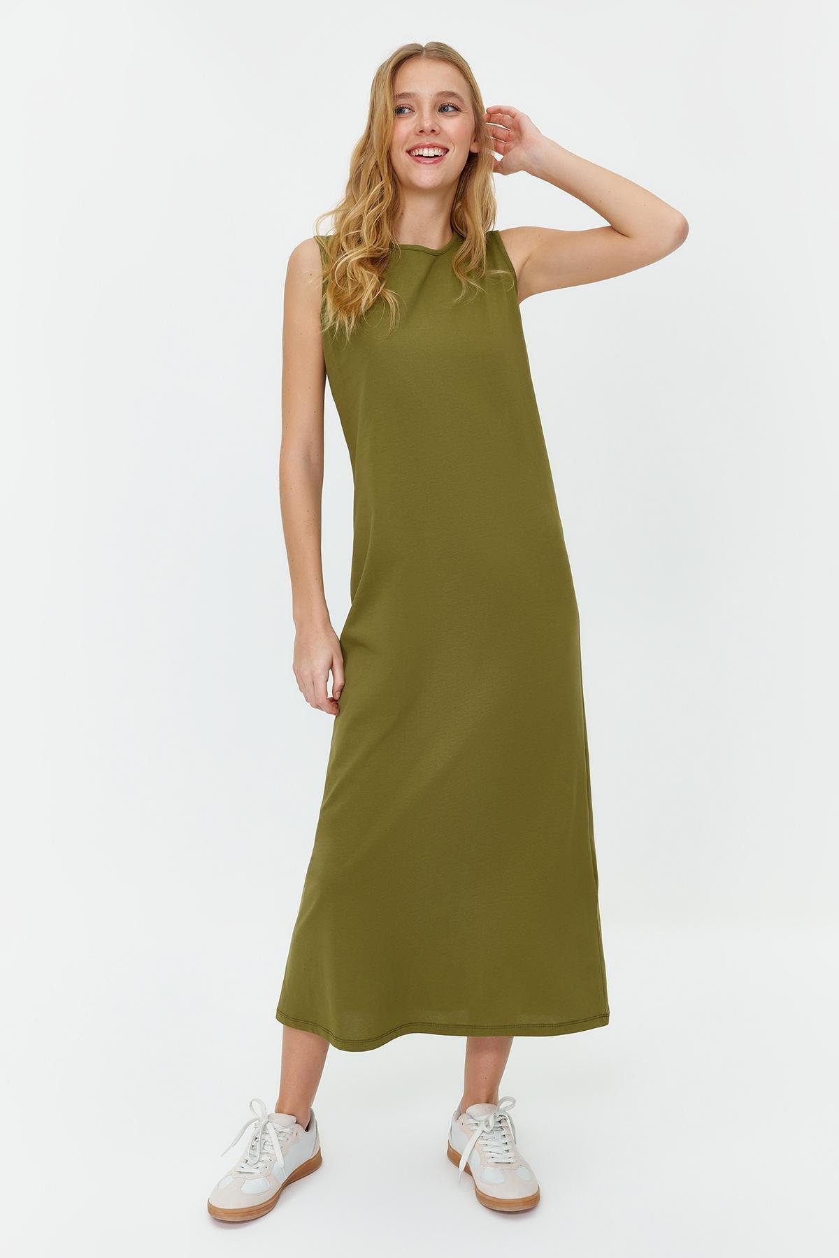 Khaki Sleeveless Straight Dress, , large image number 0