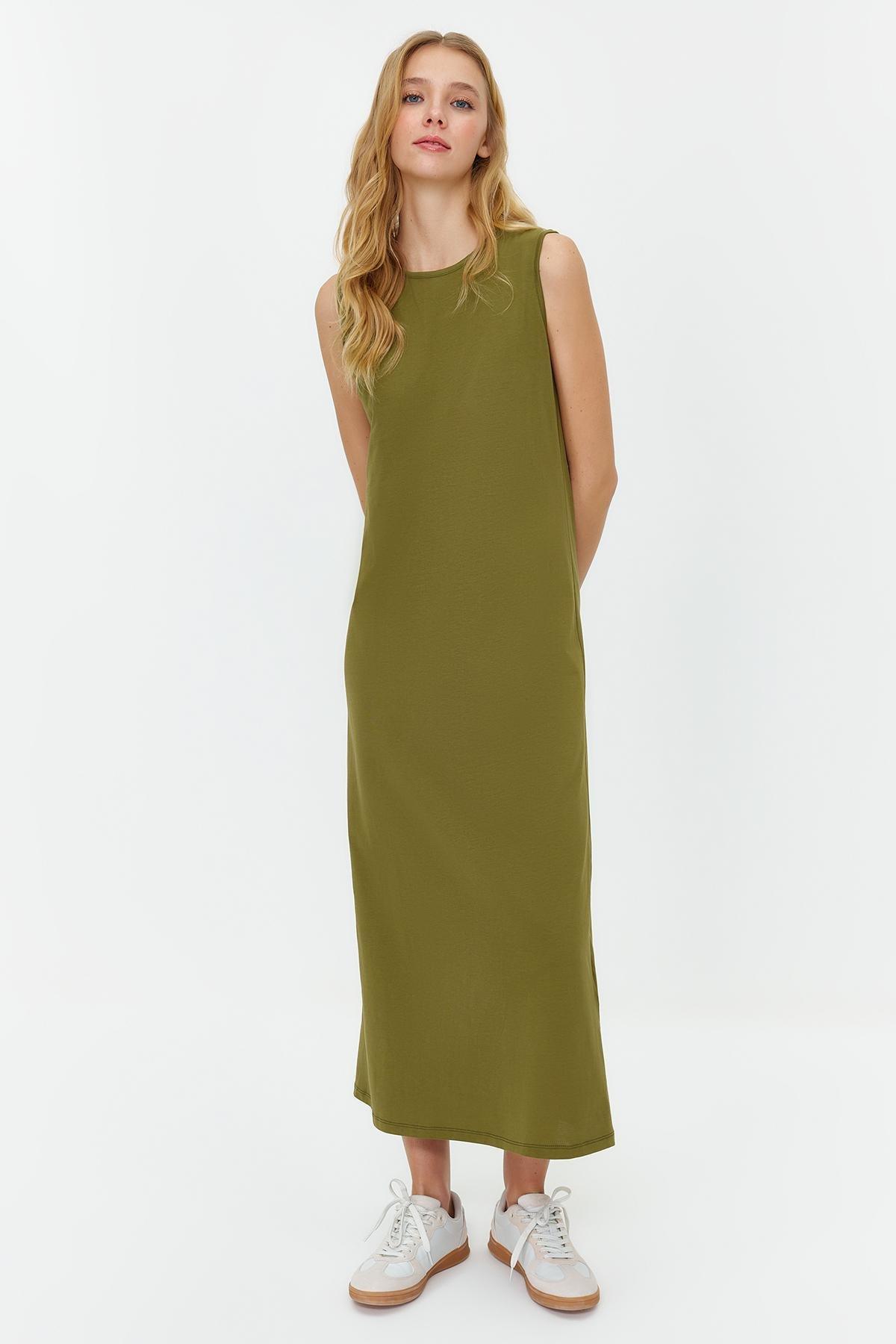 Khaki Sleeveless Straight Dress, , large image number 1