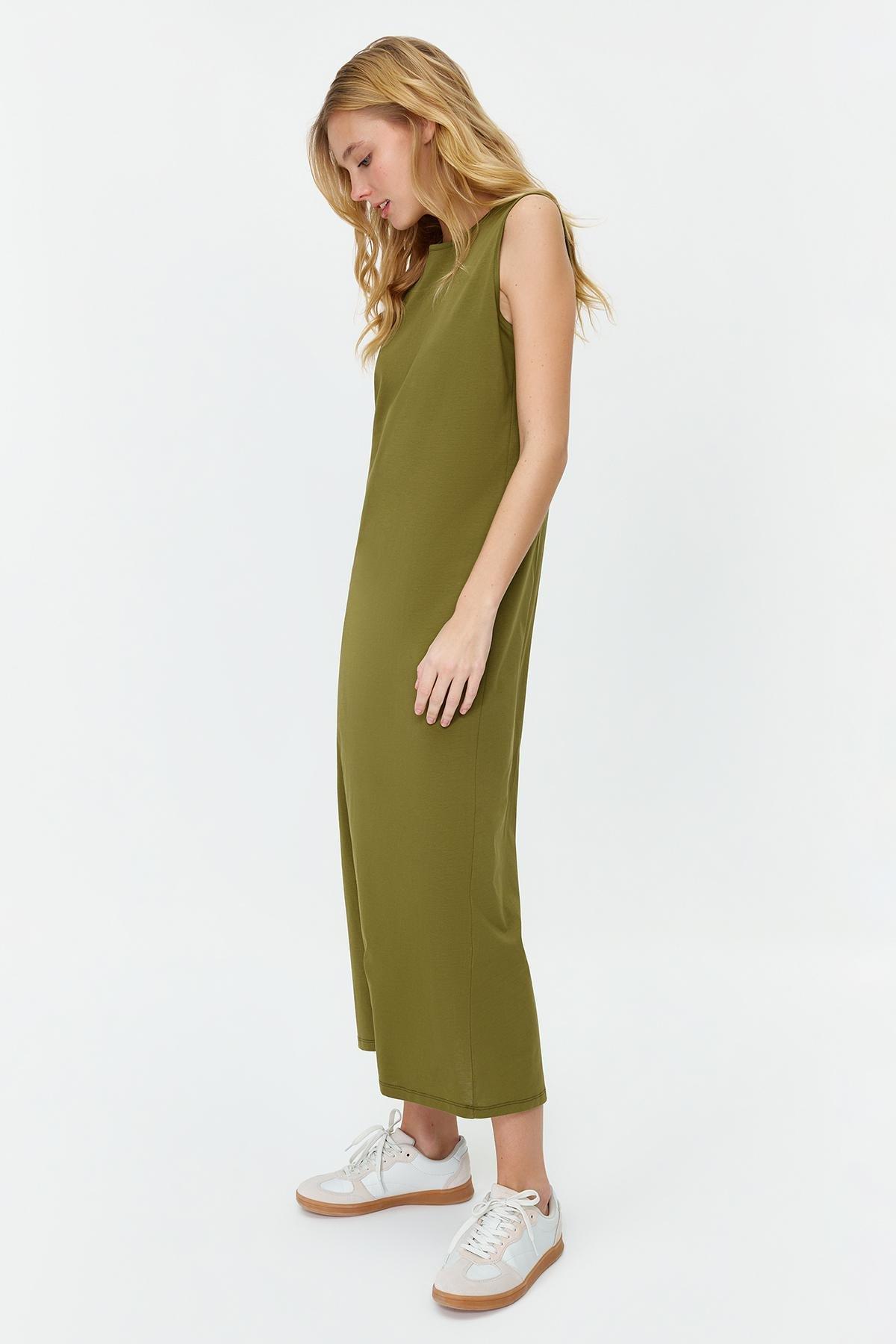 Khaki Sleeveless Straight Dress, , large image number 2