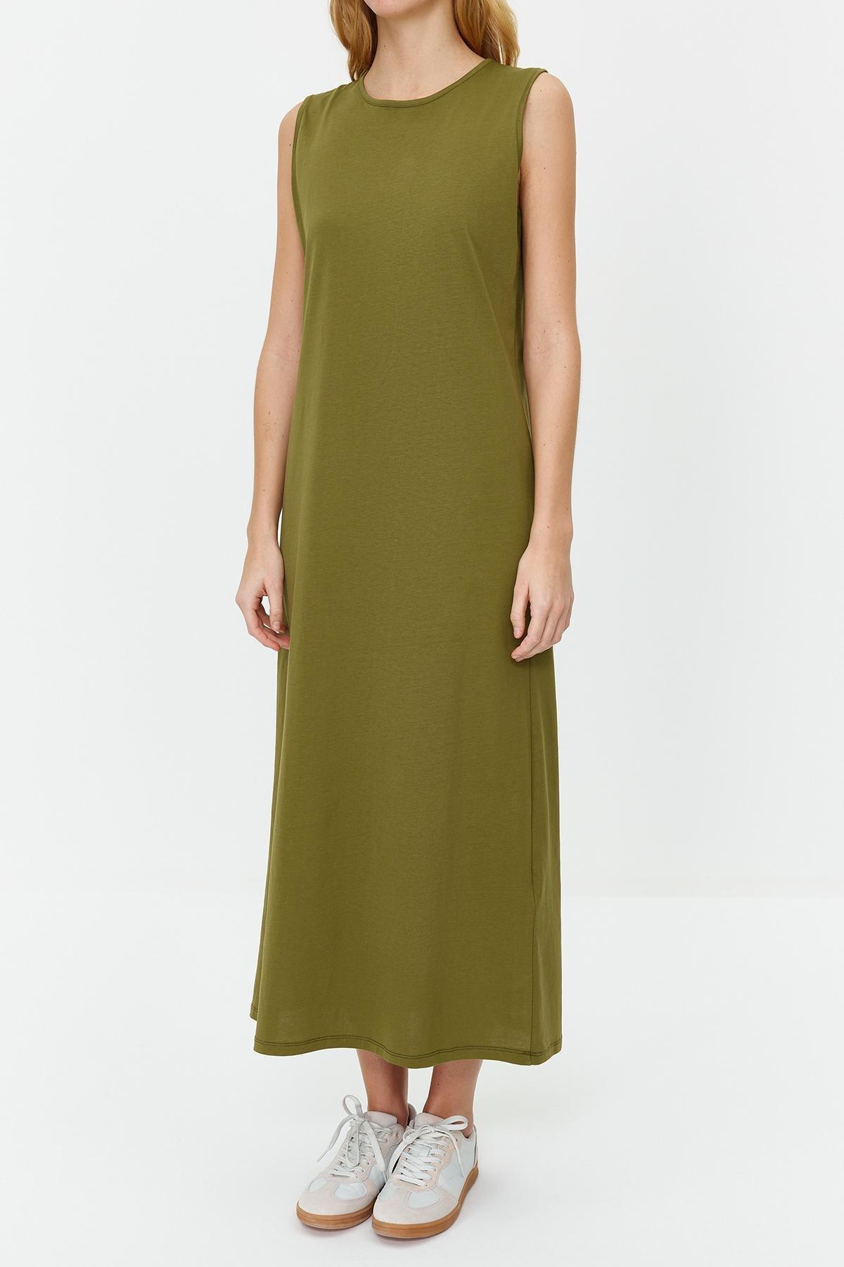 Khaki Sleeveless Straight Dress, , large image number 3