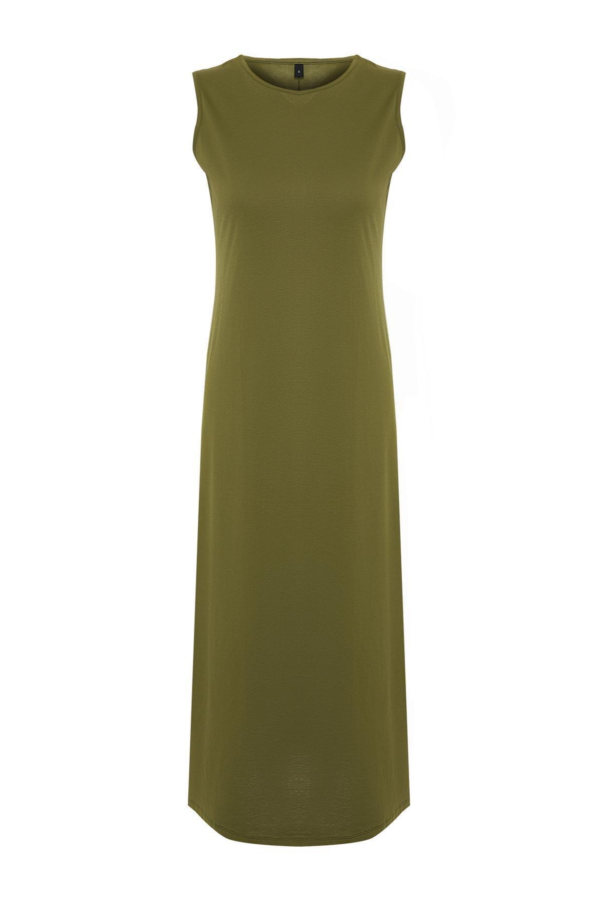Khaki Sleeveless Straight Dress, , large image number 4