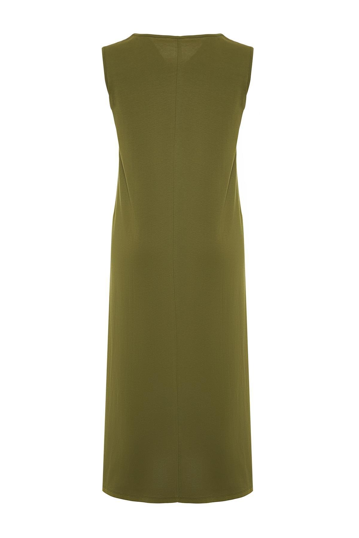 Khaki Sleeveless Straight Dress, , large image number 6