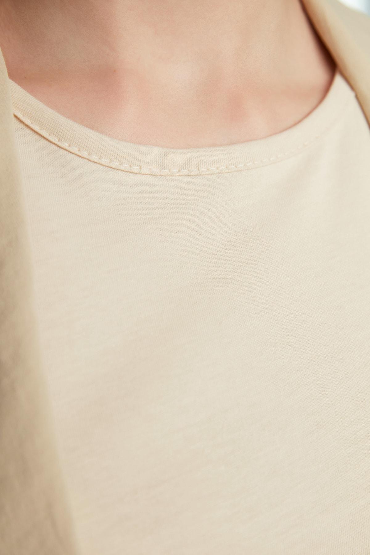 Beige A Line Crew Neck Dress, Beige, large image number 3