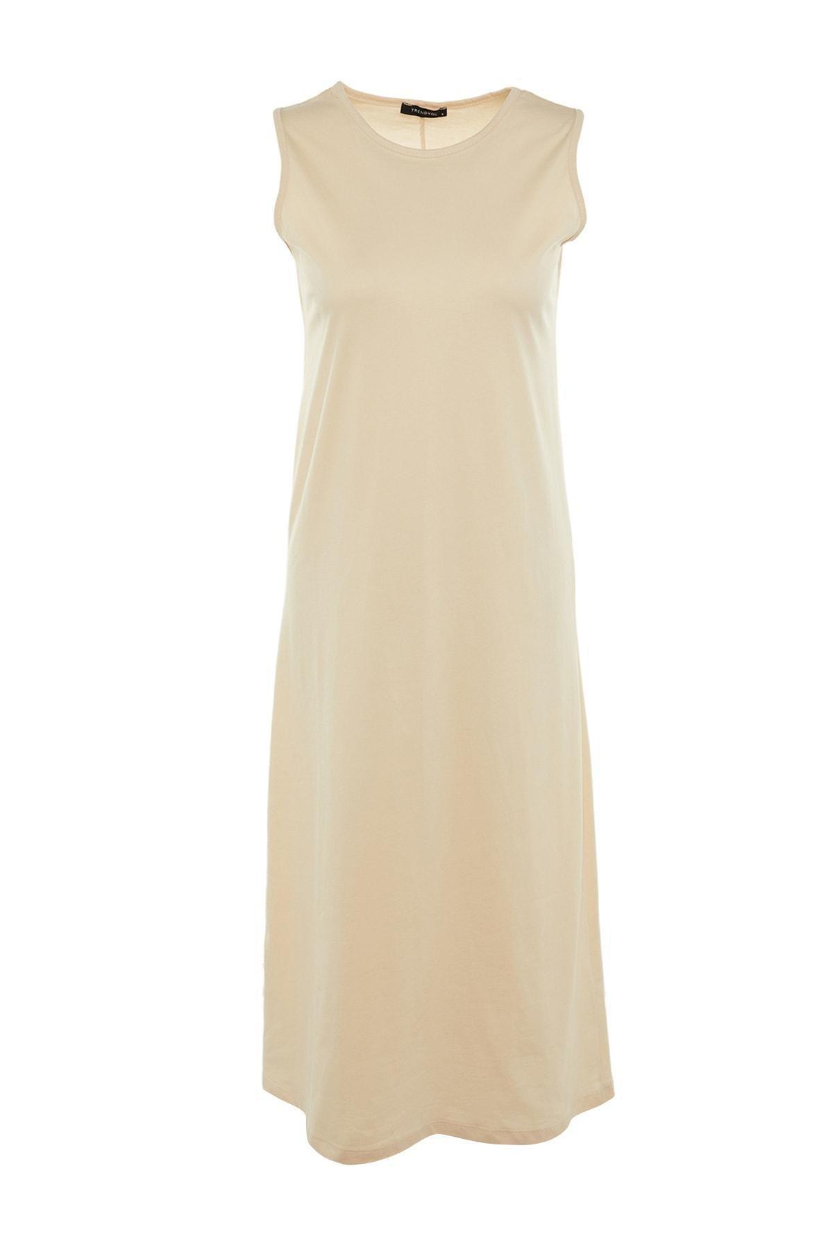 Beige A Line Crew Neck Dress, , large image number 5