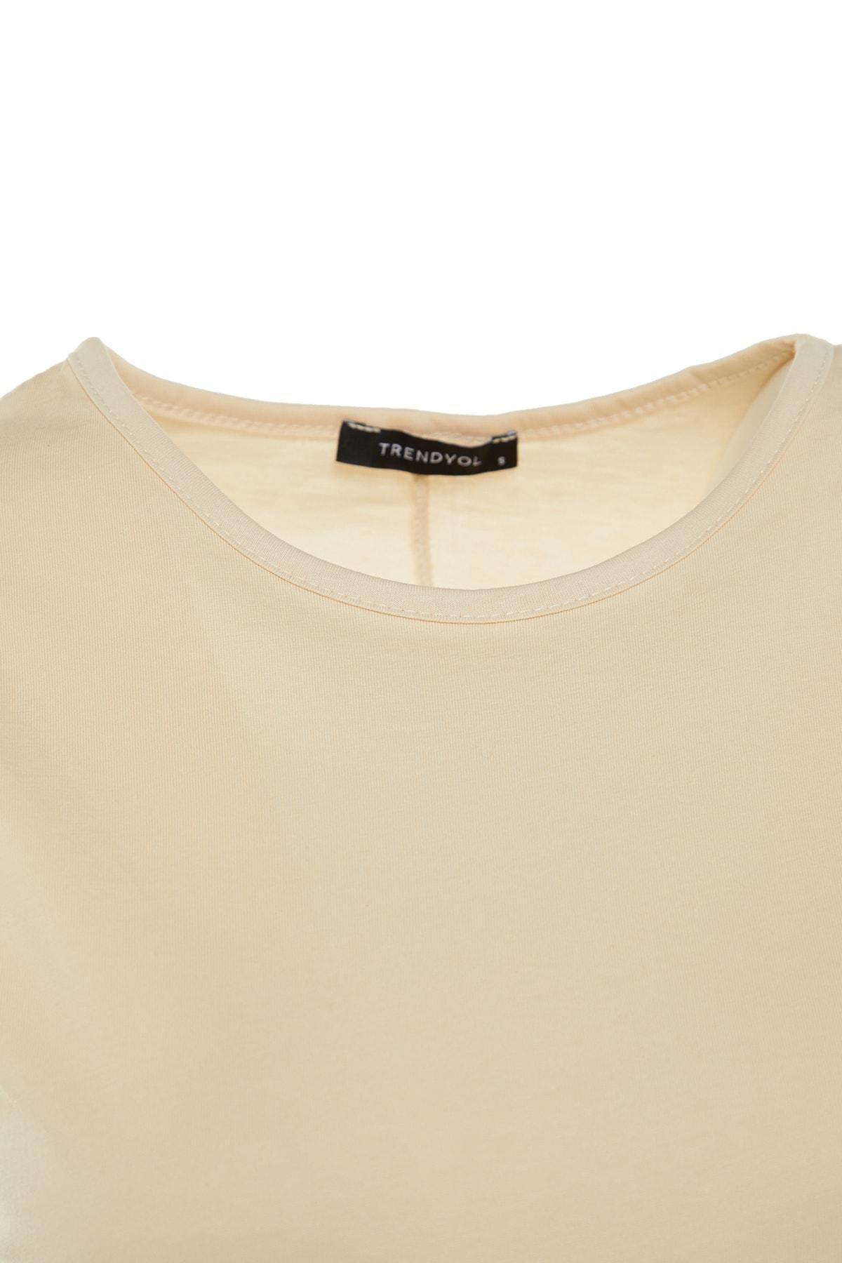 Beige A Line Crew Neck Dress, , large image number 7