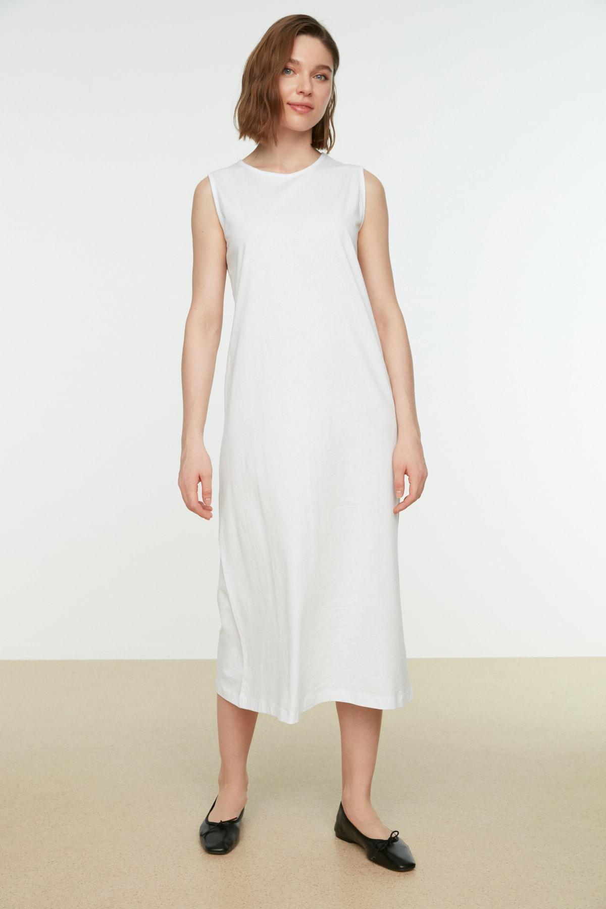White A Line Crew Neck Dress, , large image number 0