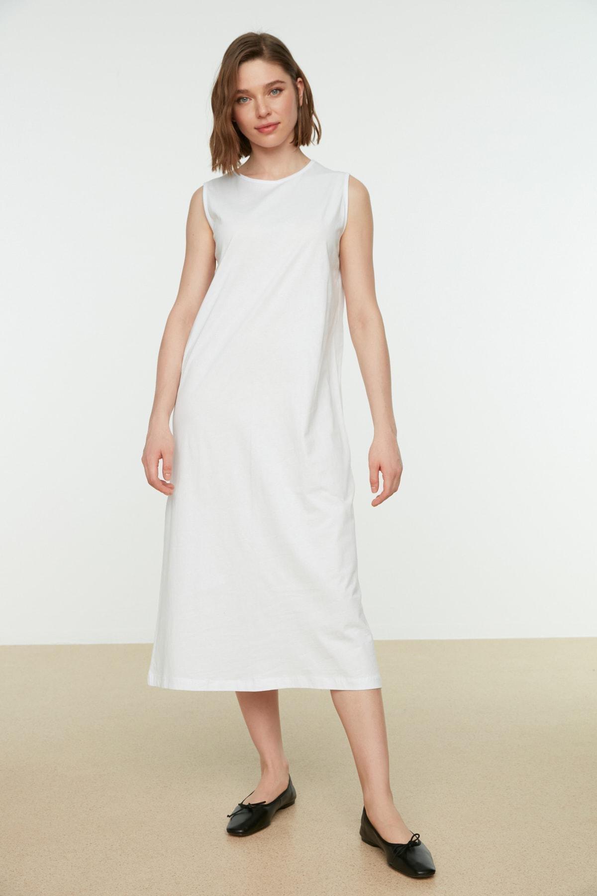 White A Line Crew Neck Dress, , large image number 1