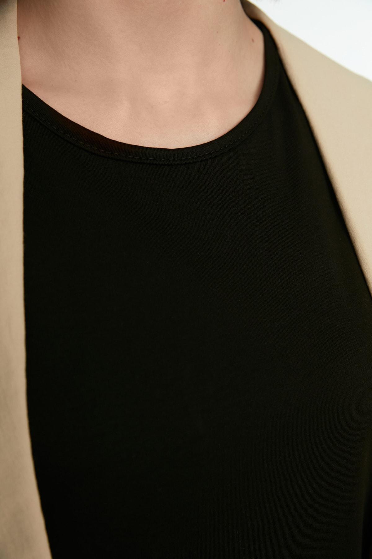 Black A Line Crew Neck Dress, Black, large image number 3