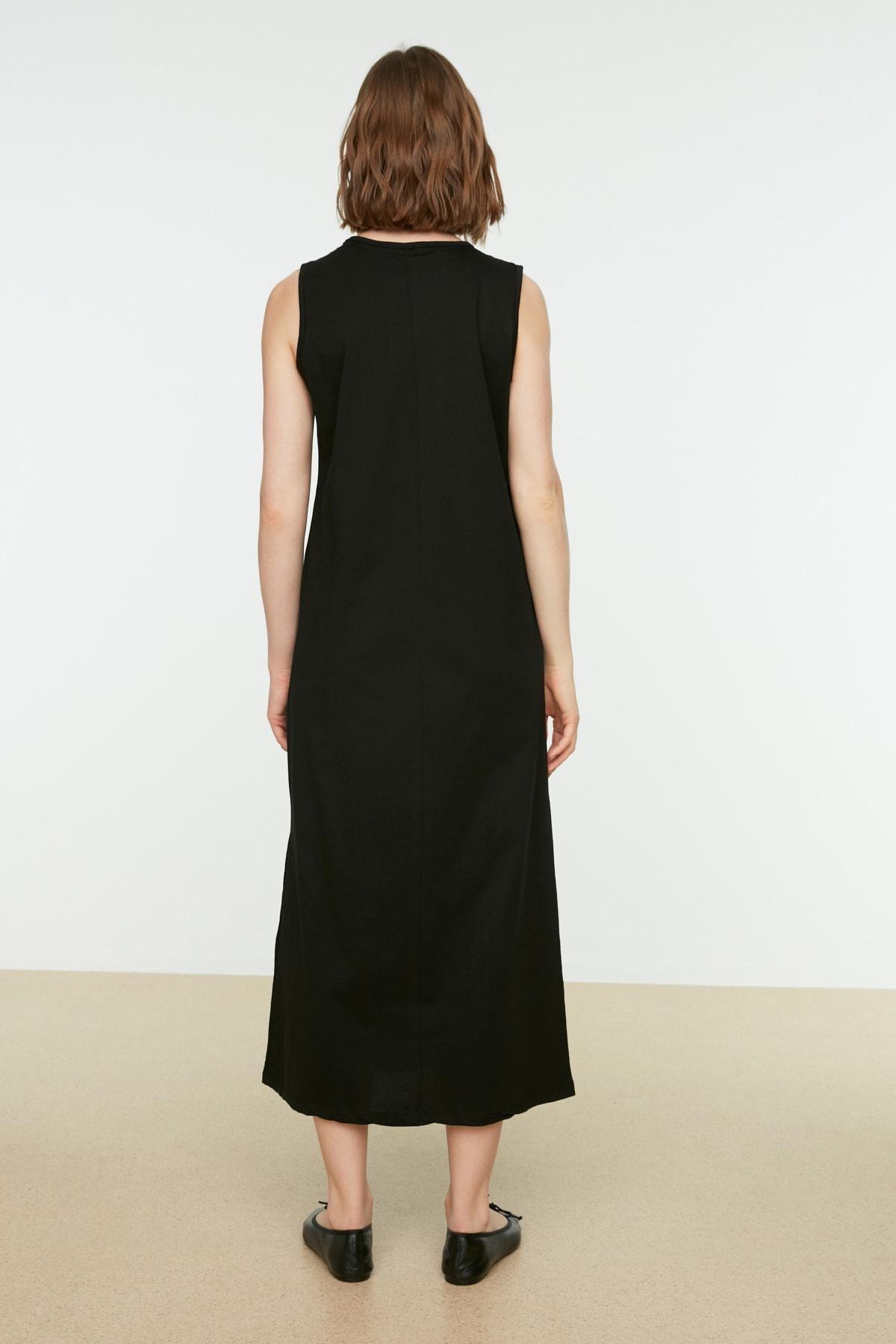 Black A Line Crew Neck Dress, Black, large image number 4