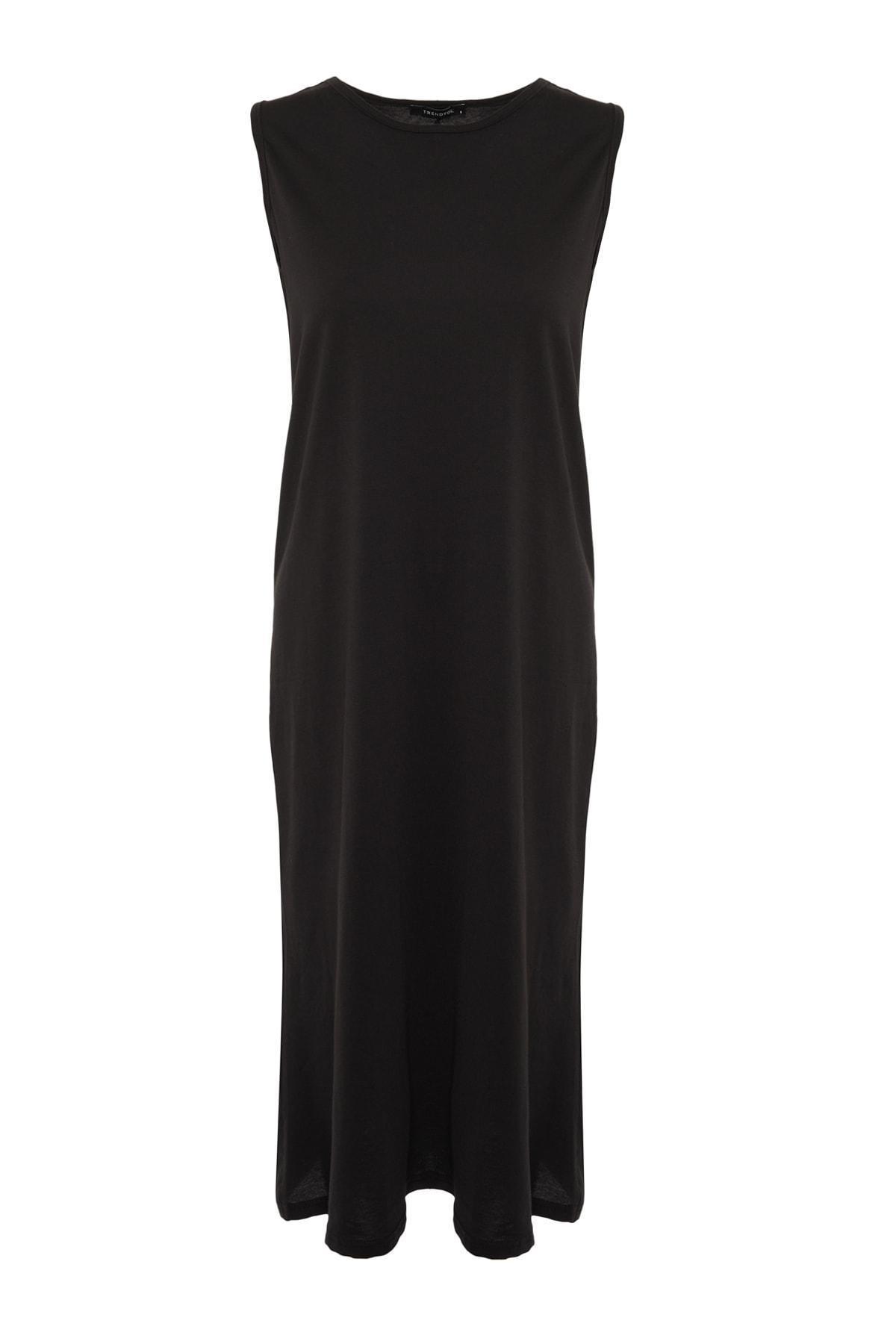 Black A Line Crew Neck Dress, Black, large image number 5