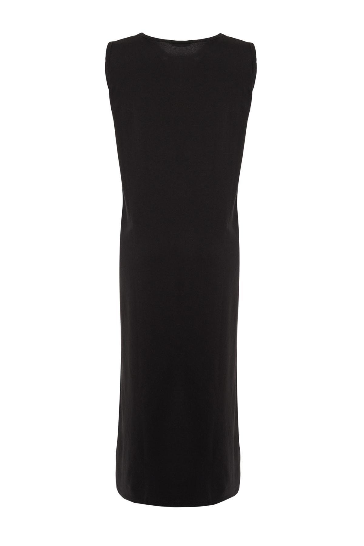 Black A Line Crew Neck Dress, Black, large image number 7