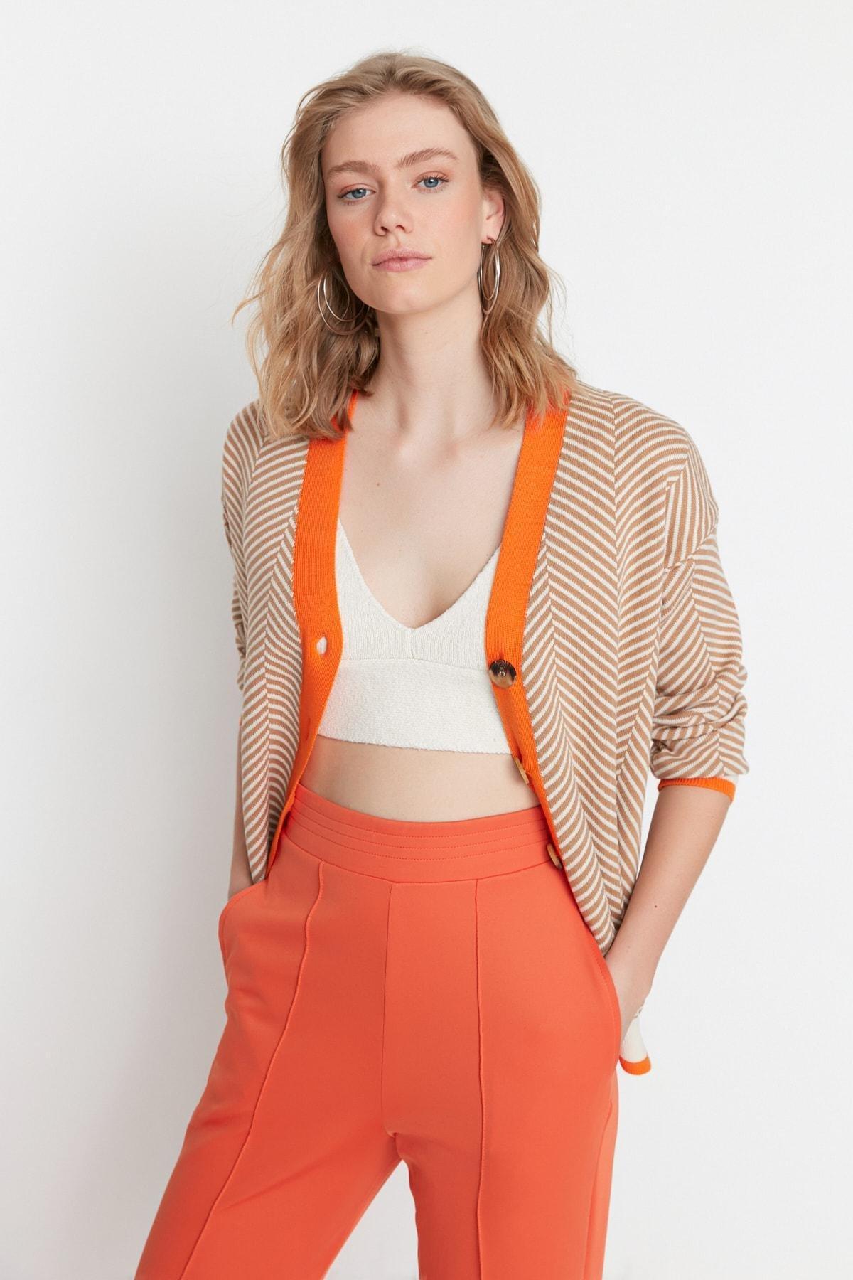 Brown V Neck Cardigan, , large image number 0