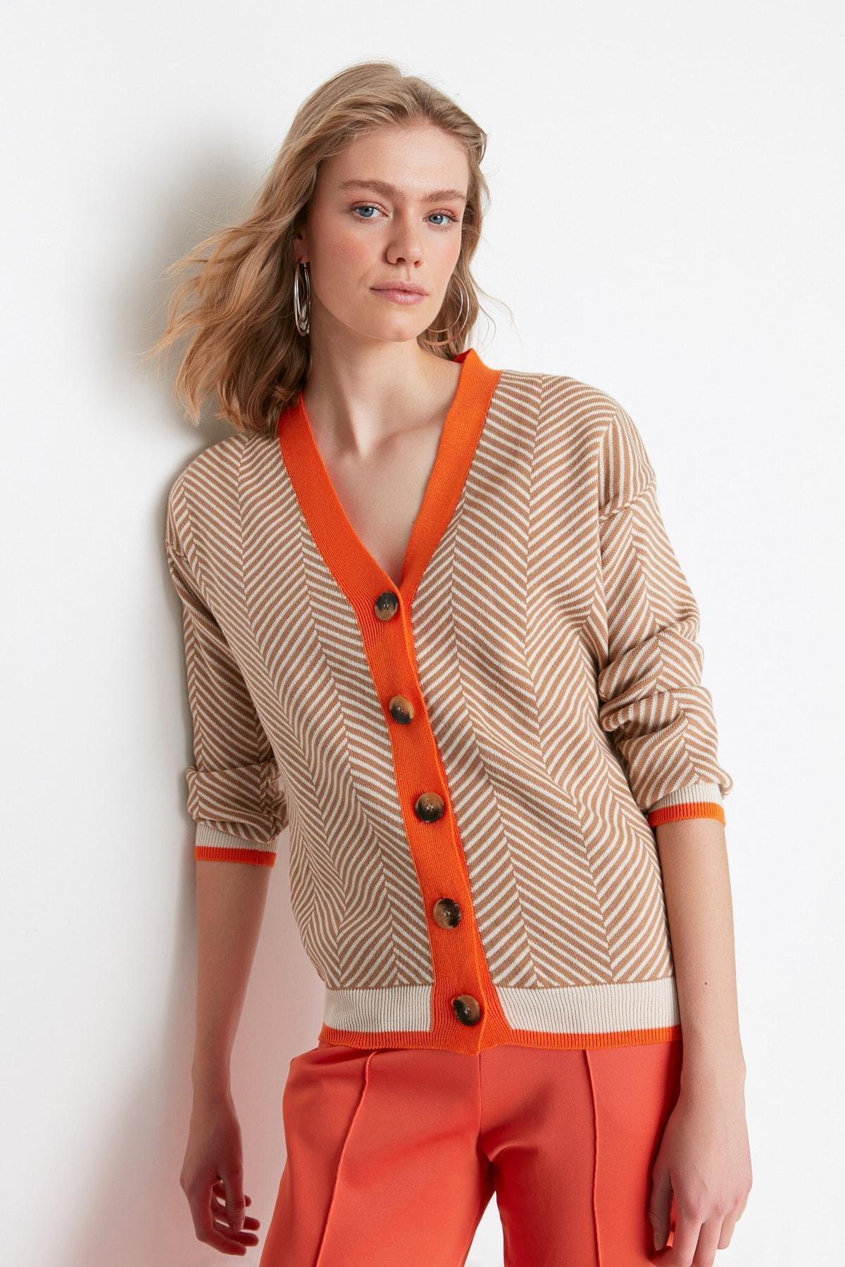 Brown V Neck Cardigan, , large image number 2