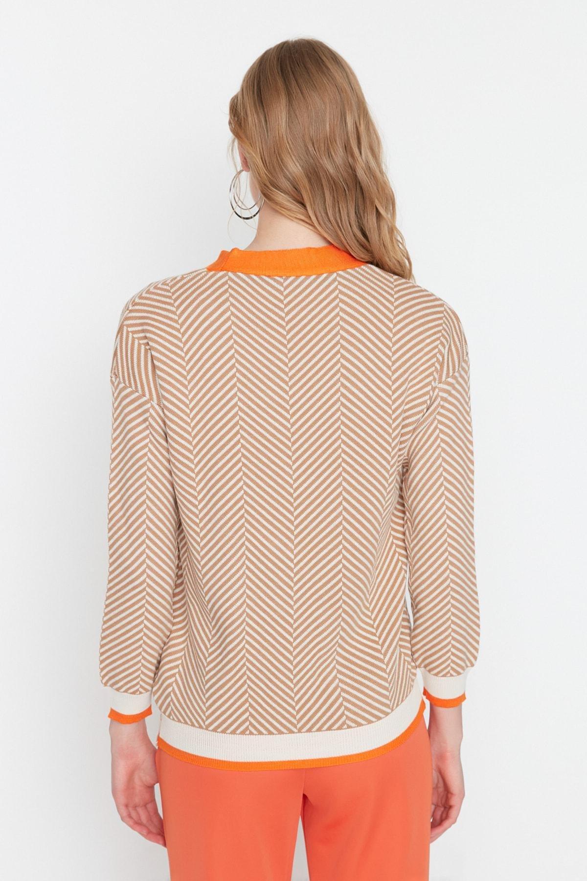 Brown V Neck Cardigan, , large image number 4
