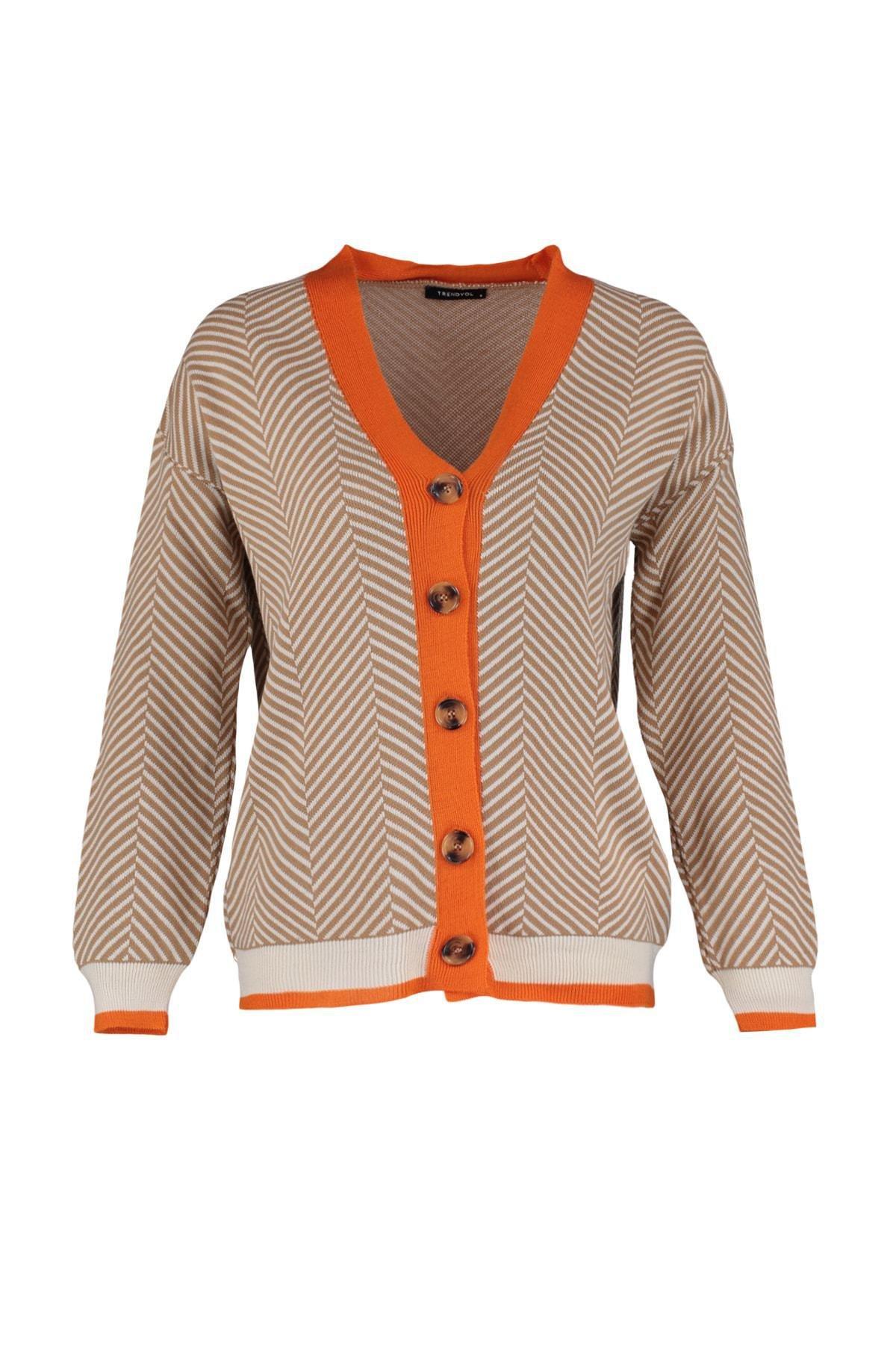 Brown V Neck Cardigan, , large image number 5