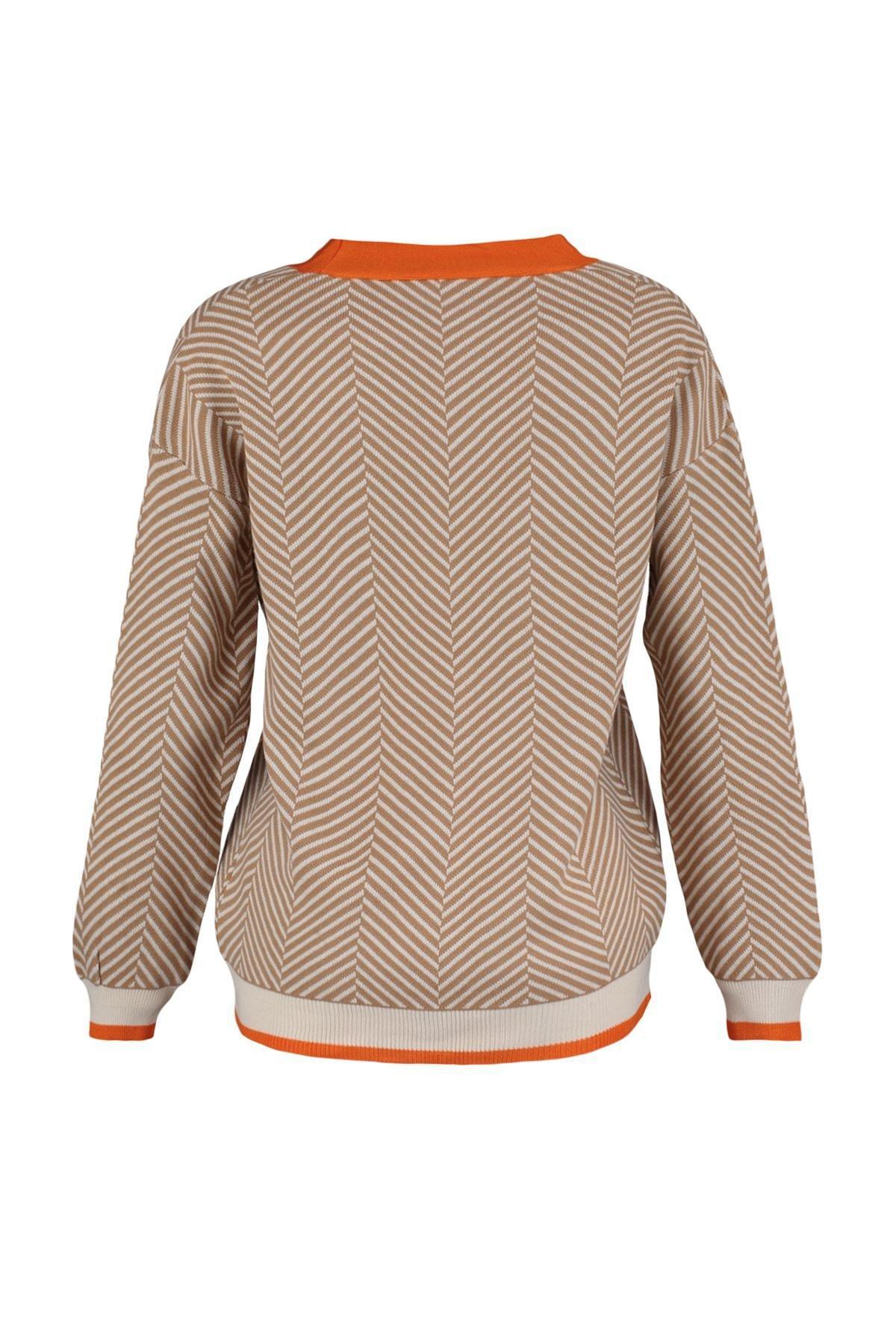 Brown V Neck Cardigan, , large image number 7